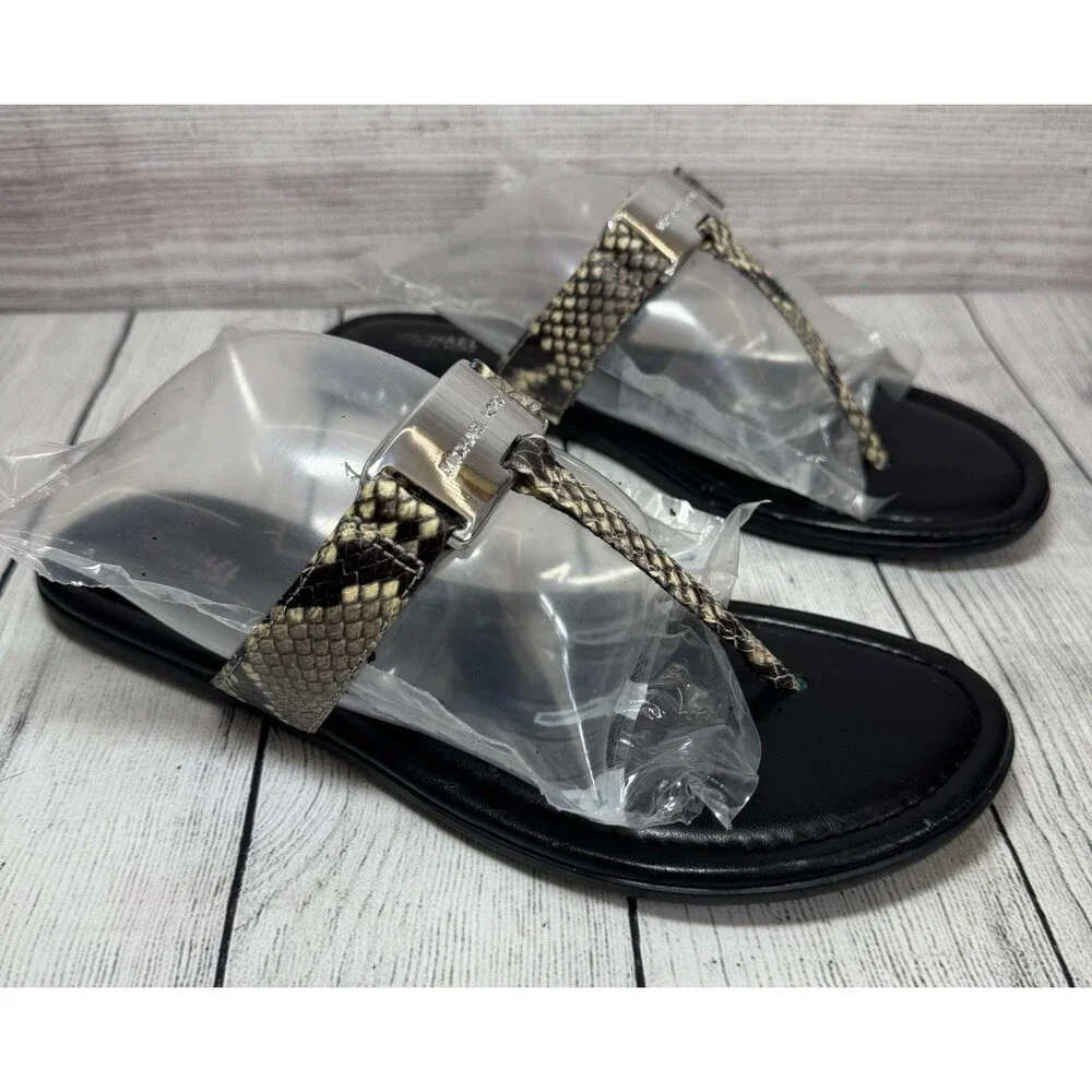 MICHAEL KORS LEATHER PYTHON PLATE THONG women SANDALS SZ  9M